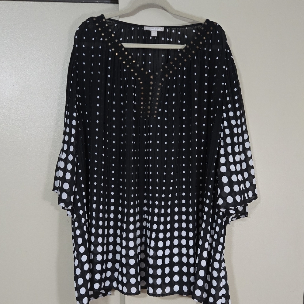 Woman Within Black and White Polka Dot Blouse Size 30/32 3X